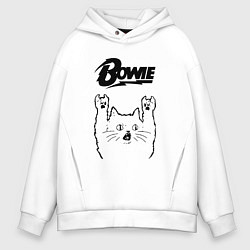 Толстовка оверсайз мужская David Bowie - rock cat, цвет: белый