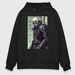 Толстовка оверсайз мужская Cool skeleton - cyberpunk - hieroglyphs, цвет: черный