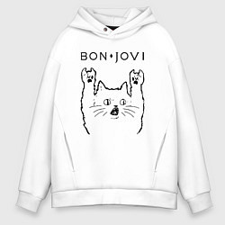 Толстовка оверсайз мужская Bon Jovi - rock cat, цвет: белый