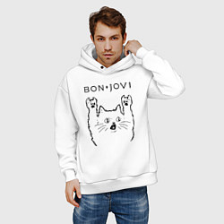 Толстовка оверсайз мужская Bon Jovi - rock cat, цвет: белый — фото 2