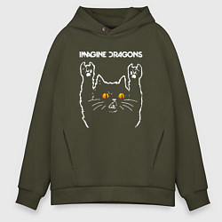 Толстовка оверсайз мужская Imagine Dragons rock cat, цвет: хаки