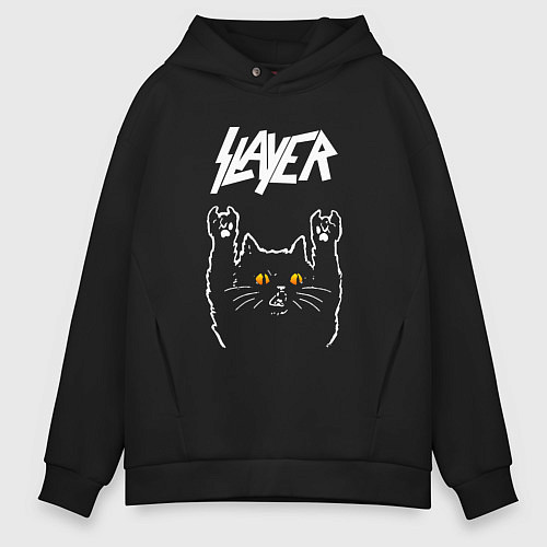 Мужское худи оверсайз Slayer rock cat / Черный – фото 1