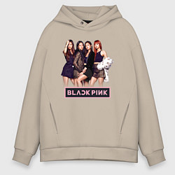 Толстовка оверсайз мужская Rose Blackpink kpop, цвет: миндальный