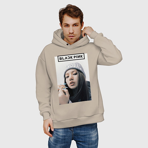 Мужское худи оверсайз Джису блэкпинк / Миндальный – фото 3