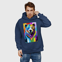 Толстовка оверсайз мужская Морда медведя - поп-арт - нейросеть, цвет: тёмно-синий — фото 2