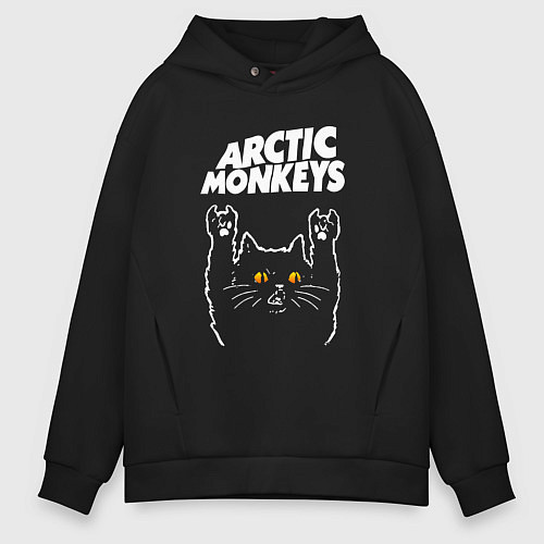 Мужское худи оверсайз Arctic Monkeys rock cat / Черный – фото 1