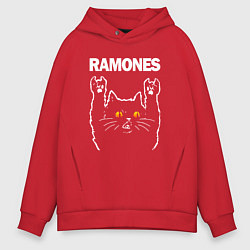 Толстовка оверсайз мужская Ramones rock cat, цвет: красный