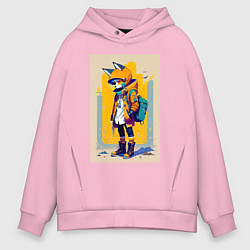 Толстовка оверсайз мужская Fox cub - urban style - neural network, цвет: светло-розовый