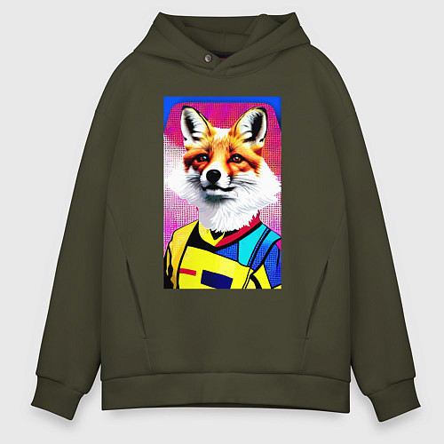 Мужское худи оверсайз Fox - pop art - fashionista / Хаки – фото 1