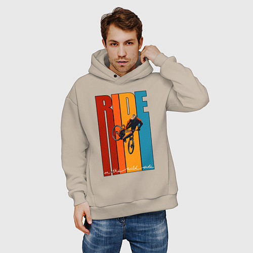 Мужское худи оверсайз MTB - ride / Миндальный – фото 3