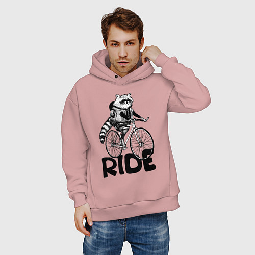 Мужское худи оверсайз Raccoon ride / Пыльно-розовый – фото 3