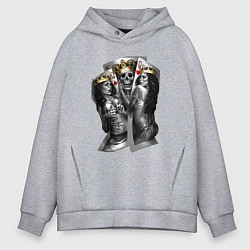 Толстовка оверсайз мужская Девушки, карты и скелет в короне, цвет: меланж
