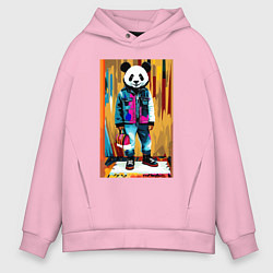 Толстовка оверсайз мужская Funny panda - pop art, цвет: светло-розовый