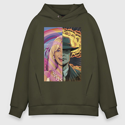 Мужское худи оверсайз Barbie Oppenheimer / Хаки – фото 1