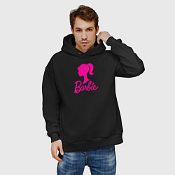 Толстовка оверсайз мужская Розовый логотип Барби, цвет: черный — фото 2