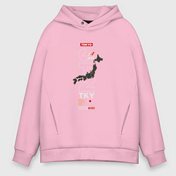 Толстовка оверсайз мужская Japan Tokyo map, цвет: светло-розовый