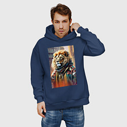 Толстовка оверсайз мужская Лев в драной куртке - хиппи, цвет: тёмно-синий — фото 2