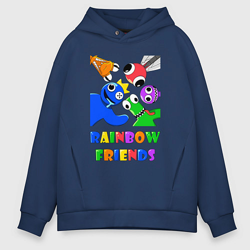 Мужское худи оверсайз Rainbow Friends персонажи / Тёмно-синий – фото 1