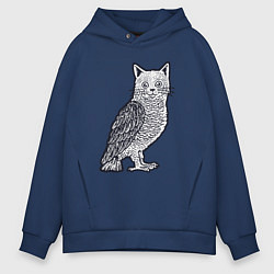 Толстовка оверсайз мужская Кошка сова, цвет: тёмно-синий