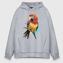 Толстовка оверсайз мужская Акварельный попугай, цвет: меланж