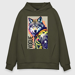 Толстовка оверсайз мужская Wolf fashionista - pop art, цвет: хаки