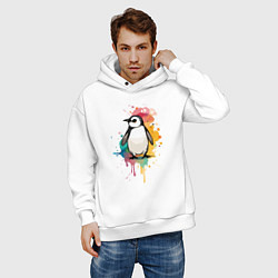 Толстовка оверсайз мужская Красочный пингвин, цвет: белый — фото 2