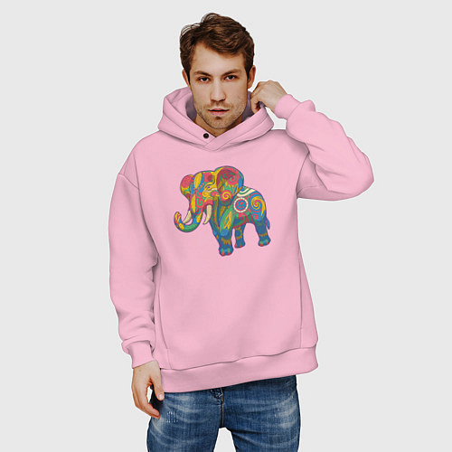 Мужское худи оверсайз Разноцветный слоник / Светло-розовый – фото 3
