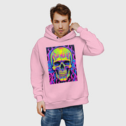 Толстовка оверсайз мужская Череп кислотный разноцветный, цвет: светло-розовый — фото 2
