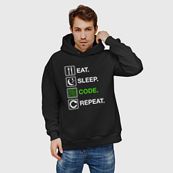 Толстовка оверсайз мужская Eat Sleep Code Repeat, цвет: черный — фото 2