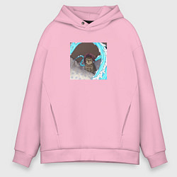 Толстовка оверсайз мужская Танджиро- котик, цвет: светло-розовый