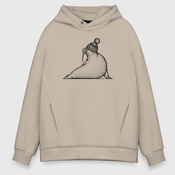 Толстовка оверсайз мужская Морж в шапке, цвет: миндальный