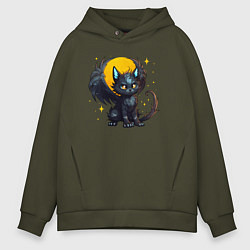 Толстовка оверсайз мужская Cat dragon, цвет: хаки