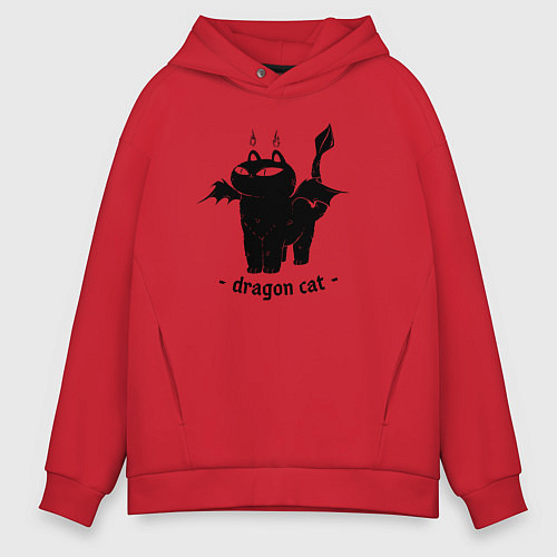 Мужское худи оверсайз Black dragon cat / Красный – фото 1