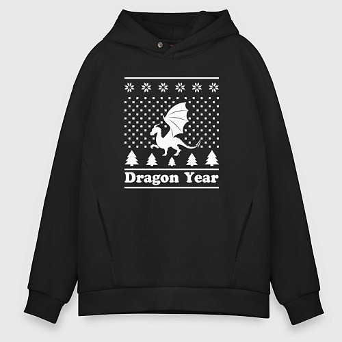 Мужское худи оверсайз Sweater dragon year / Черный – фото 1