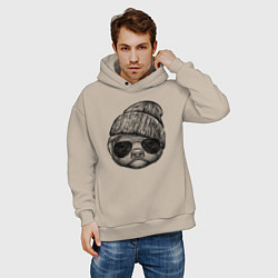 Толстовка оверсайз мужская Медоед в шапке и очках, цвет: миндальный — фото 2