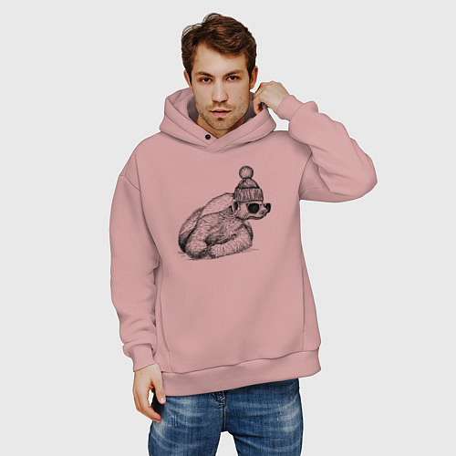 Мужское худи оверсайз Медоед стильный / Пыльно-розовый – фото 3