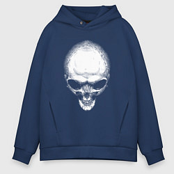Толстовка оверсайз мужская Череп инопланетянина белый, цвет: тёмно-синий