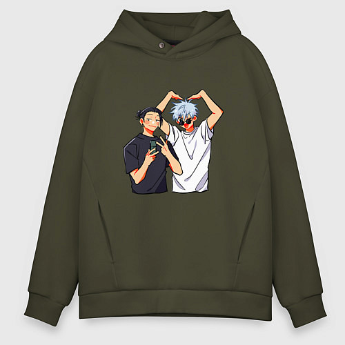 Мужское худи оверсайз Сатору и Гето - Магическая битва / Хаки – фото 1