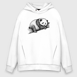 Толстовка оверсайз мужская Панда лежит на дереве, цвет: белый