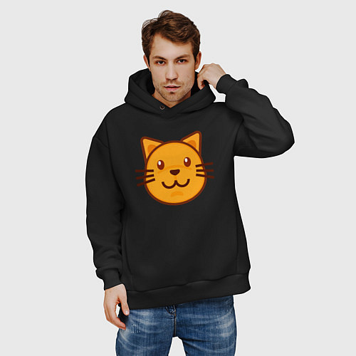 Мужское худи оверсайз Оранжевый котик счастлив / Черный – фото 3