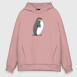 Толстовка оверсайз мужская Мультяшный пингвин сбоку, цвет: пыльно-розовый