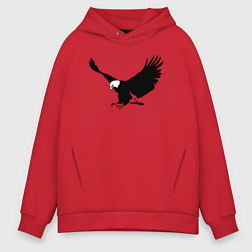 Мужское худи оверсайз Орёл летит трафарет / Красный – фото 1