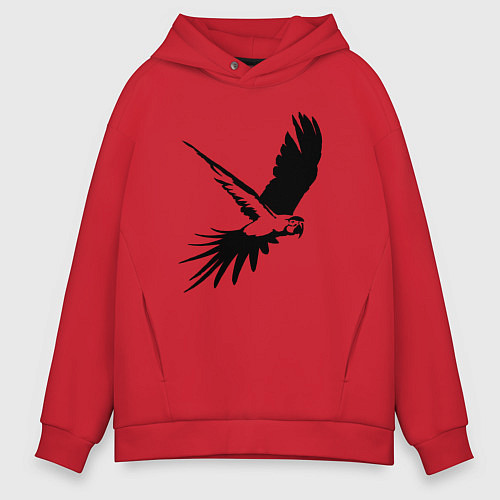 Мужское худи оверсайз Попугай летит трафарет / Красный – фото 1