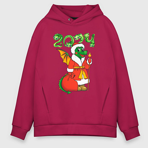 Мужское худи оверсайз Дракон дед Мороз / Маджента – фото 1
