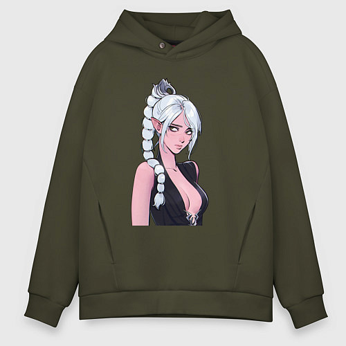 Мужское худи оверсайз Шэдоухарт - серебрянные волосы / Хаки – фото 1