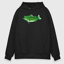 Толстовка оверсайз мужская Зелёная рыбка, цвет: черный