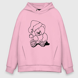 Толстовка оверсайз мужская Мишка игрушечный в колпаке деда Мороза - раскраска, цвет: светло-розовый