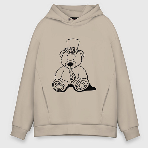 Мужское худи оверсайз Плюшевый мишка лепрекон - раскраска / Миндальный – фото 1
