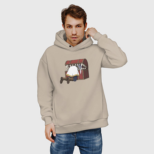 Мужское худи оверсайз Фрирен застряла в сундуке мимике / Миндальный – фото 3