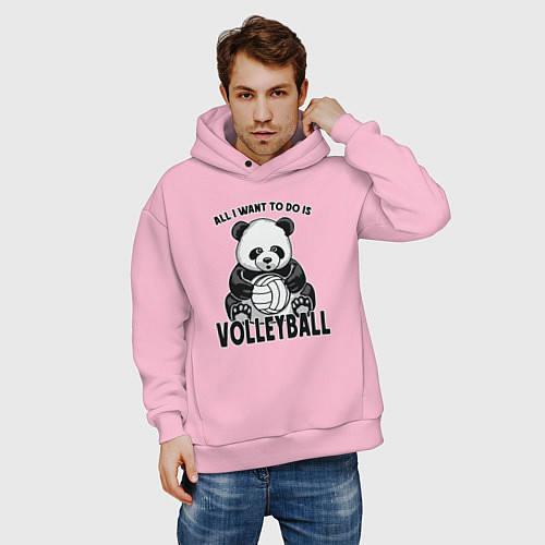 Мужское худи оверсайз Panda volleyball / Светло-розовый – фото 3